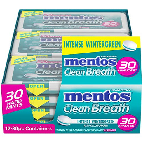 Mentos Clean Breath Hard Mints Sugar Free Candy, Wintergreen, (Pack of 12)