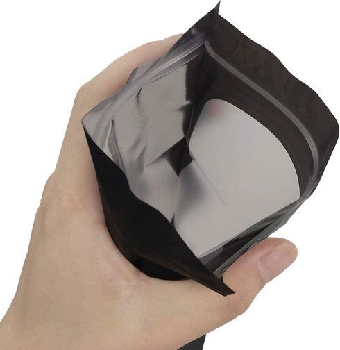 STUs 100 Pack Mylar Bags - 5.5 x 7.9 Inch Resealable Smell Proof Bags with Clear Window Foil Pouch Bag Flat Bag Matte Black