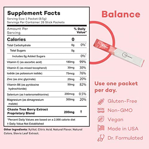 Premama Hormone Balance for Women, Berry Flavored Drink Mix, Irregular Cycles, PMS & Menopause, Chasteberry, Magnesium, 28 Servings