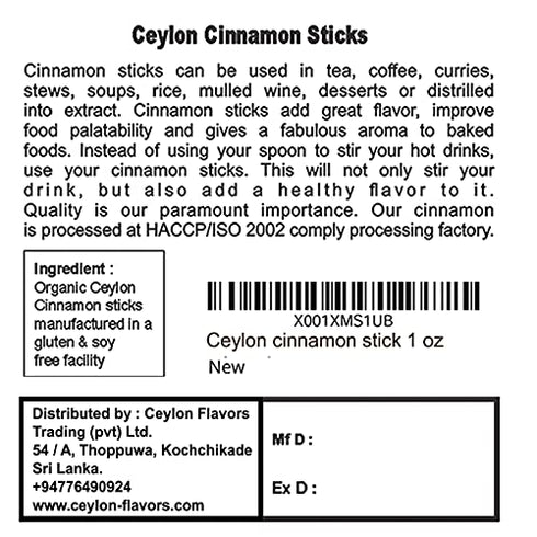 Organic Ceylon cinnamon sticks, True or Real Cinnamon, Premium Grade, Harvested from a USDA Certified Organic Farm in Sri Lanka 1 oz / 28 g (3" cut 6 to 7 sticks) | This is not cassia and ceylon cinnamon is not stronger in flavor like cassia