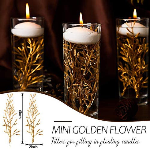 50 Pieces Faux Flowers for Floating Candles Floating Flowers Vase Fillers Vases for Centerpieces Mini Flower Filler Filling in Cylinder for Vases Filler Wedding Centerpiece Party Decor (Gold)