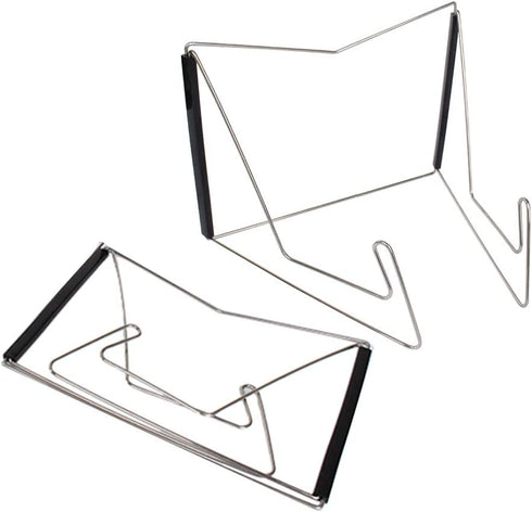 Textbook Stands,2PC Fold-n-Stow Metal Bookstand,Music Book Easel Display Holder,Adjustable Reading Stand,Small Book Rest for Kitchen Counertops,Bookrest for Hardcover Ipad,Cookbook,Recipe (2)