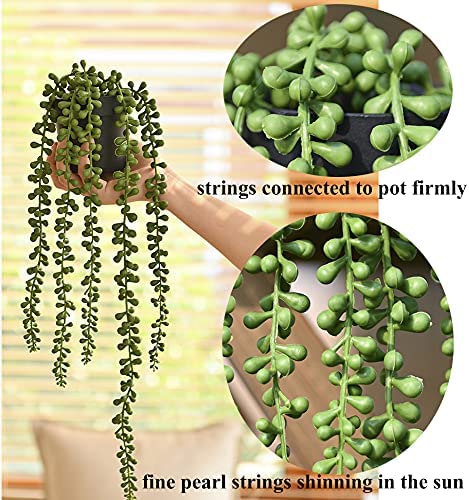Tengda Fake Potted Succulents Plants 2Pcs Artificial Hanging Strings of Pearls Plastic Tabletop Greenery for Front Door Kitchen Bathroom Indoor d©cor (Succulent)