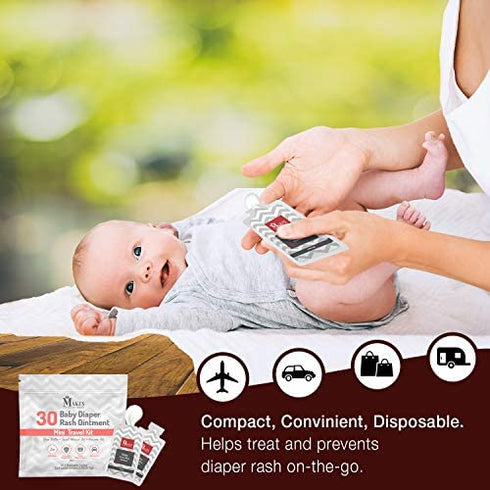 Maki's Baby Diaper Rash Cream Ointment Travel Kit - Newborn Essentials Must Haves 30 Individually Wrapped Single Use .105 oz Packets - Rash Treatment & Prevention
