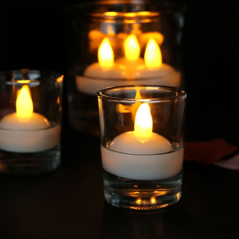 Floating Tealight Candles Battery Operated, Water Activated Sensor LED Flameless Flickering Tea Lights for Wedding Party Bathroom Pool SPA Aquarium Xmas Halloween - Warm White