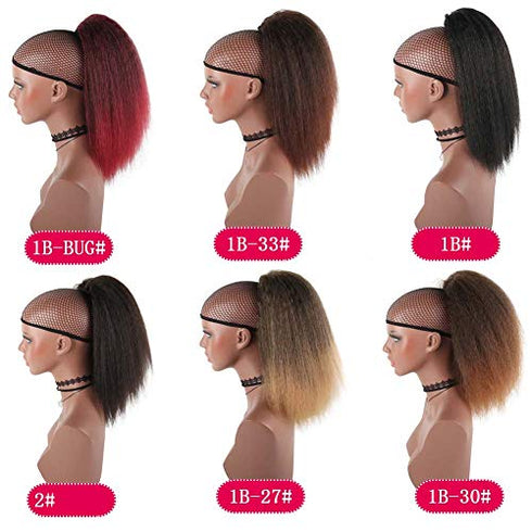 YITI Medium Long Afro Kinky Straight Drawstring Ponytail Extension for Black Women,Light Yaki Curly Clip in Ponytail High Temperature Synthetic Hairpieces(Black)