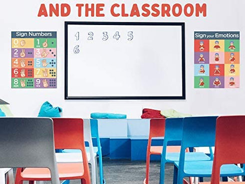 Sign Language Posters for Classroom - 3 Pack ASL Alphabet Poster, Numbers, Emotions Chart for Kids. ASL Posters for Classrooms 16x20", Dry Erase