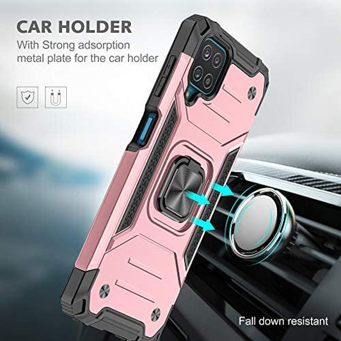 REAMOUNT Case for Boost Celero5G Celero 5G with 2 Pack Screen Protector, Military Grade Protective Heavy Duty 360° Finger Ring Stable Holder Kickstand Cover for Boost Celero 5G Phone Case (Rose Gold)