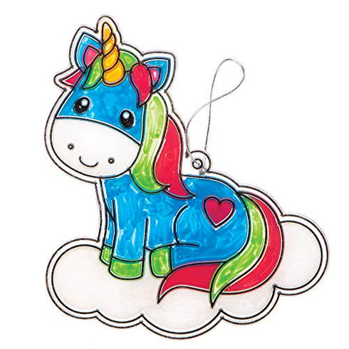 Baker Ross AR384 Unicorn Colour in Window Decorations - Pack of 8, Suncatcher Stained Glass Effect for Kids