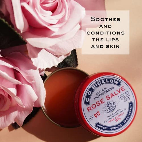 C.O. Bigelow All Purpose Salve Lip Balm Tins, Rose Salve Pack of 3 for Chapped Lips & Dry Skin - Moisturizing Lip, Cuticle and Skin Salves, 0.8 oz each