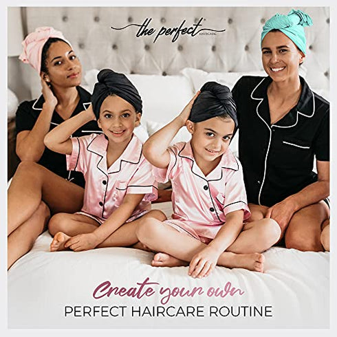 THE PERFECT HAIRCARE Ultra-Fine Microfiber Hair Towel Wrap & Wet/Dry Detangling Hair Brush Anti-Frizz Turban for Curly or Wavy Haired Women Girls & Kids - Quick Drying - Good for Travel (Pink)