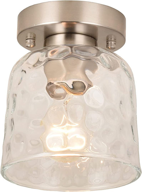 ALICE HOUSE Semi Flush Mount Ceiling Light, Clear Hammered Glass Shade, Brushed Nickel Farmhouse Lighting for Hallway, Kitchen, Laundry Room and Foyer AL6091-S1