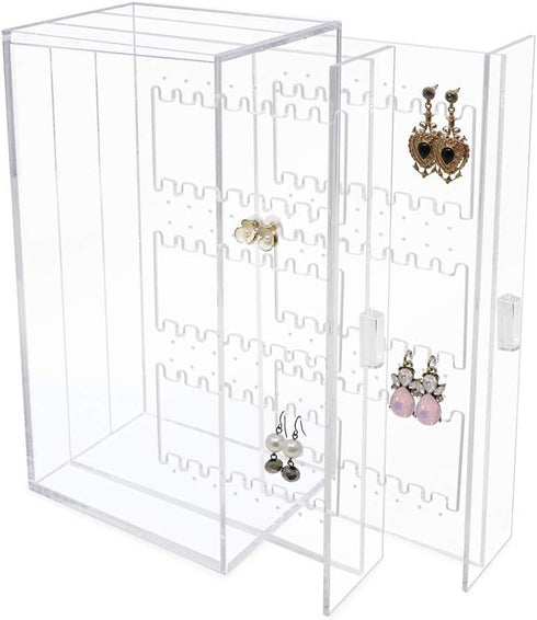 Isaac Jacobs 2 Drawer Acrylic Earring Holder, Jewelry Organizer Case (Holds up to 48 Pairs)