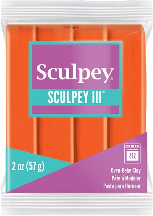 Sculpey III Polymer Oven-Bake Clay, Just Orange, Non Toxic, 2 oz. bar, Great for modeling, sculpting, holiday, DIY, mixed media and school projects.Great for kids & beginners!