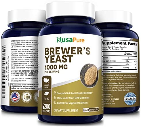 Brewers Yeast 1000mg 200 Vegetarian Caps (Non-GMO & Gluten-Free)