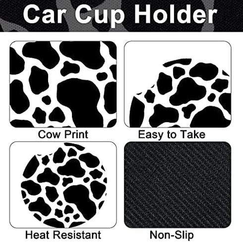 4 Pieces Cow Print Car Accessories Set, Cow Steering Wheel Cover, Cow Car Cup Mats and Cow Keyring Bracelet for Car, Truck, SUV