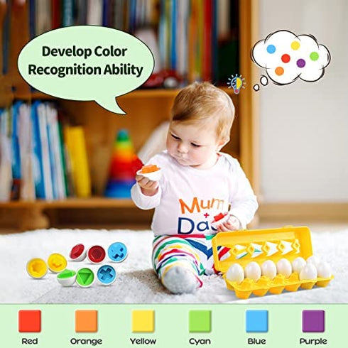 CPSYUB Toddler Toys, 18 Month Toys, Easter Eggs Gifts Toys for 1, 2, 3 Year Old Girls / Boys, Montessori Matching Eggs Educational Color & Shape Recognition Skills Learning Toys BPA Free (12 Eggs)