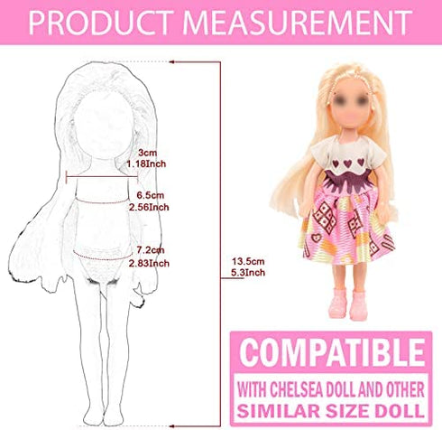 Funlight Chelsea Doll Clothes and Accessories 4 Dresses 4 Outfits 2 Shoes with Bonus 20 Rubber Band for 5.3 Inch Chelsea Doll
