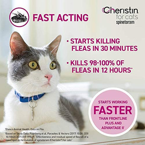 Cheristin for Cats Topical Flea Prevention – Starts Killing Fleas in 30 Minutes, 3 Dose
