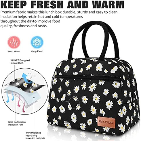 BALORAY Lunch Bags for Women Lunch Tote Cooler Bag with 2 Side Pocket Leak-proof Liner Insulated Lunch Box Lunch Bags for women/Picnic/Boating/Beach/Fishing/Work