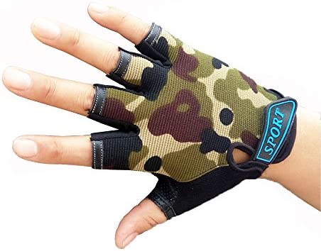 Eforlike Kids Fingerless Camo Gloves Cycling Bike Sports Gloves for Boys Children Anti-Slip Breathable Camouflage Mittens