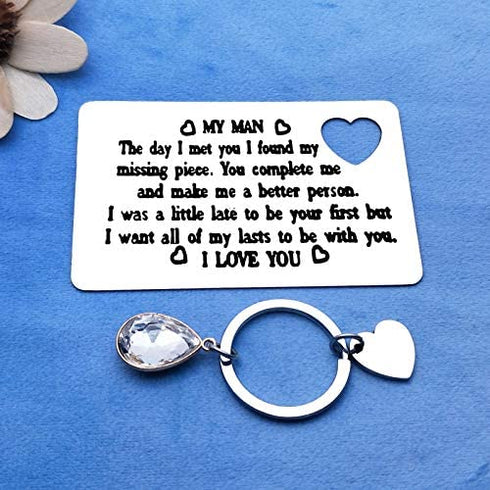 Engraved Wallet Insert Card for Husband Valentines Gift Couple Gifts To My Man Card Keychain Husband Gifts from Wife I Love You Gifts for Husband Boyfriend Christmas Anniversary Birthday Gifts for Men