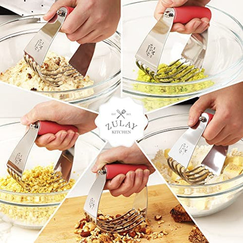 Zulay Kitchen Dough Blender - Stainless Steel Pastry Cutter, Heavy Duty Dough Cutter With Blades, Pastry Blender And Butter Cutter - Pastry Cutter For Baking (Red)