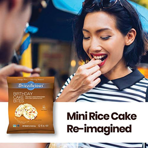 Drizzilicious Birthday Cake 10 Pack | Mini Snack Chocolatey Rice Cakes | Vegan Air Popped Chia, Quinoa, Flax Snacks