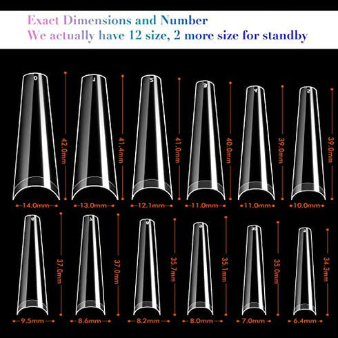 UNA GELLA Coffin Nails Tips No C Curve 216PCS Extra Long Nail Tips Clear Coffin Acrylic Nail Tips for Coffin Nails Clear Coffin Nail Tips XXL Nail Tips Coffin Fake False Nails For Nail Extension Nail Art, Home DIY Salon 12 Sizes Gelly Tips