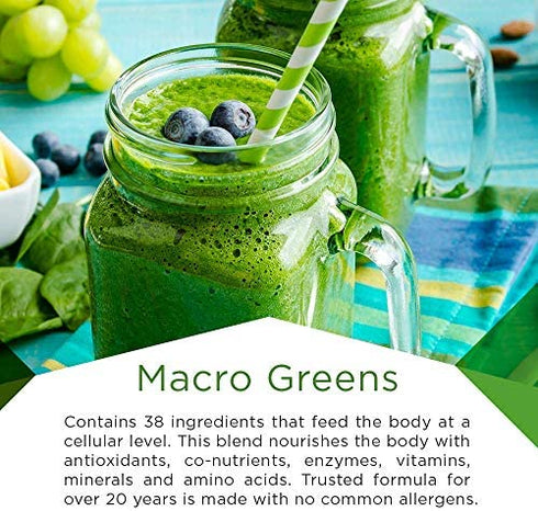 MacroLife Naturals Macro Greens Powder 38 Superfood Probiotic, Antioxidant, Enzyme & Herbal Supplement - Natural Immunity, Energy, Detox - Non-GMO, Vegan, Gluten-Free, Dairy-Free - 10oz (30 Servings)