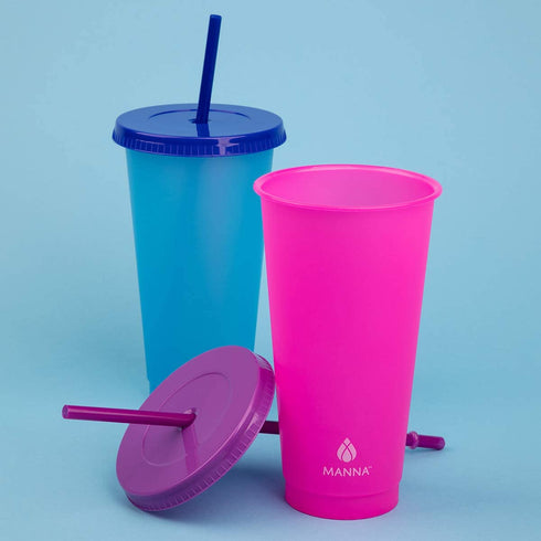 12 Pack Manna Color Changing Reusable Tumblers with Straw Set