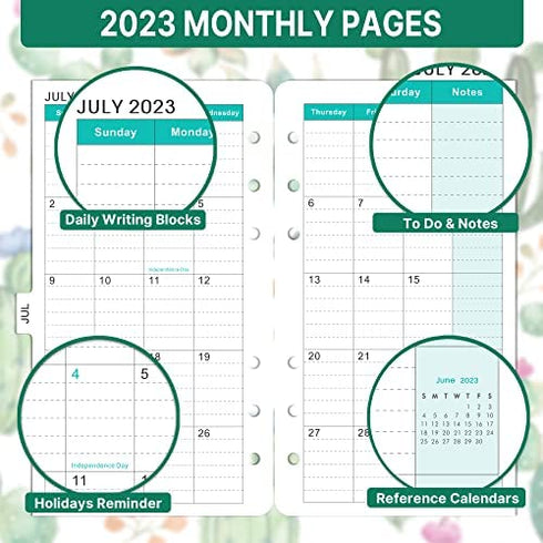 2023 Planner Refills - 2023 Weekly & Monthly Planner Refill, A6 Refill Paper, A6 Planner Inserts, 3-3/4" x 6-3/4", Planner Refills 2023 with Monthly Tabs, 6-Hole Punched, Loose Leaf