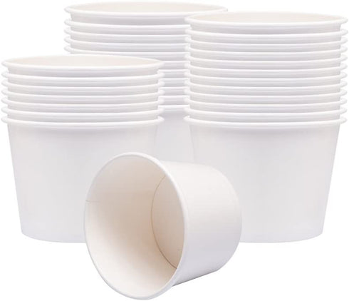 Belinlen Paper Ice Cream Cups with Paper Lids, Paper Hot/Cold Soup Cups with Lids (White) (40, 8 oz)