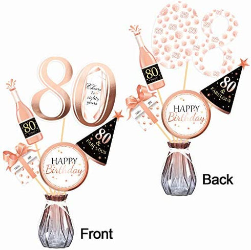 Konsait Rose Gold 80th Birthday Centerpiece Sticks-80th Birthday Table Toppers -Birthday Party Decorations Accessories-80 Fabulous -Bday Party Cheers to 80 Years Birthday Party Favor Supplies