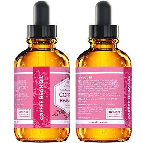 Leven Rose Coffee Bean Oil, 100 % Natural Pure Cold Pressed Unrefined Coffee Bean Oil 1 oz