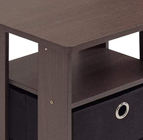 Furinno Andrey End Table / Side Table / Night Stand / Bedside Table with Bin Drawer, Dark Brown/Black