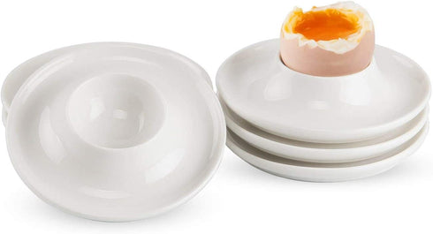 ComSaf Porcelain Egg Cups Plates with Base, Soft Boiled Egg Cup Holders White, Pack of 6