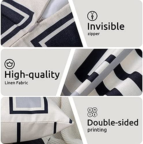Black and White Throw Pillow Covers Silver Grey Modern Square Geometric Soft Decorative Throw pillows for Couch Bed Bedroom Sofa Set of 4 Outdoor Pillows for patio furniture 18 x 18 Inches.