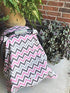 Baby Carseat Canopy Cover-Breathable Infant Car Seat Cover Helps Protect Babies-Our Baby Car Seat Covers Also Double as a Nursing Cover, High Chair Cover & Playmat-Pink & Gray Chevron with Gray Minky