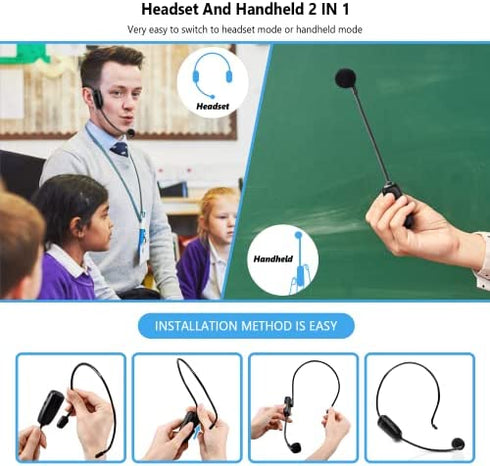 Bietrun UHF Wireless Microphone Headset, 165ft Range, Working Time 6H, 1/4''Plug, Wireless Headset Mic ?Handheld Mic 2 in 1, for Karaoke Speaker, Amplifier, Mic Speakers, PA System, Teaching, Fitness
