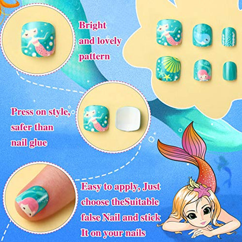 120 Pieces Kids Press on Nails Children Fake Nails Artificial Nail Tips Girls Full Cover Short False Fingernails for Girls Kids Nail Decoration (Little Girl)