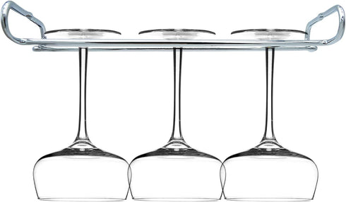 Wine Glass Rack Under Cabinet Shelf Glasses Holder With Drying Stemware Rack Under Counter Wine Glass Holder Metal Hanger Hanging Rack for Bar and Kitchen (silver 4 set)