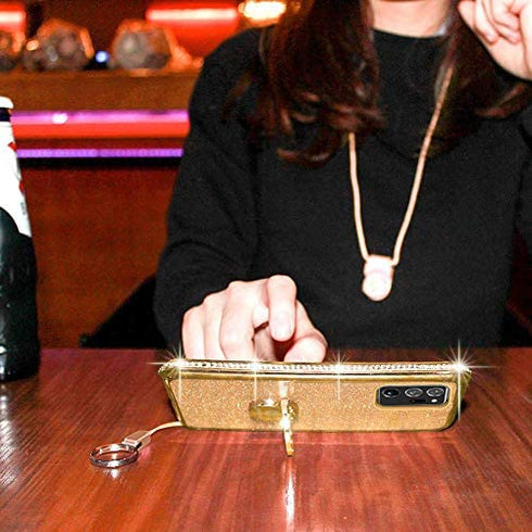 OCYCLONE for Galaxy Note 20 Ultra Case, Glitter Sparkle Bling Diamond Rhinestone Bumper with Ring Kickstand, Soft Protective Women Girls Phone Case for Samsung Note 20 Ultra 5G 6.9 inch - Gold
