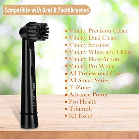 ecoELEMENT Compatible Oral B Black Replacement Heads - Pack of 4 Recyclable Charcoal Brush Heads for Oral Hygiene, Black