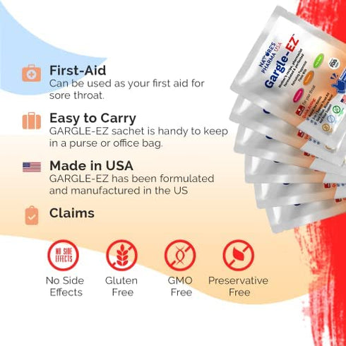 GARGLE-EZ Sore Throat Gargle Solution, Throat Allergy, Mucus Relief, Vocal Care, Made in USA. Natural Sore Throat Medicine for Adults, Throat Remedy, Sore Throat Relief - Peppermint Flavor (6 Packs)