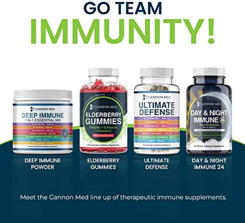 Gannon Med Ultimate Defense Immunity Vitamins for Adults and Kids — Immune Defense Capsules with Elderberry, Vitamin C, Echinacea, Garlic, Panax Ginseng and Zinc — 120 Caps