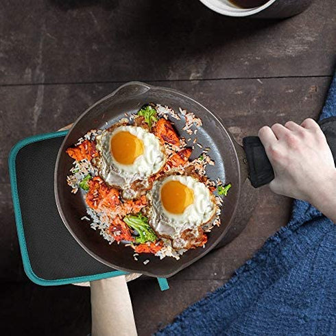YEKOO Cotton and Neoprene Oven Pads Pot Holders with Pocket 8"x8.5" Dual-Function Hot Pad Set for Finger Hand Wrist Protection Heat Resistant to 428°F Teal