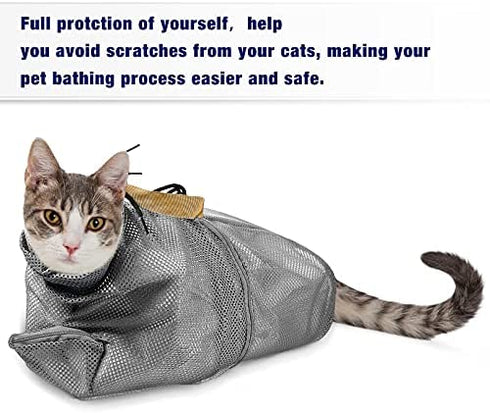 2 Pieces Cat Grooming Washer Mesh Bag Cat Muzzles Breathable Mesh Muzzles Adjustable Kitten Scratch-Resistant Cat Restraint Bag Fixed Bag Cat Bath Bag for Cat Bathing Nail Trimming Feeding (Gray)