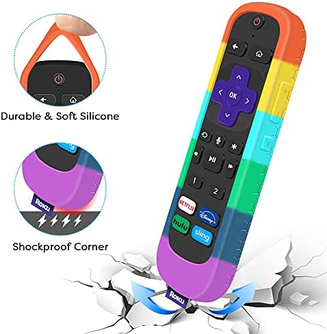 Case for Roku Voice Remote Pro, Cover Roku Ultra 2020/2019/2018 Remote Control Silicone Protective Controller Back Sleeve Holder Universal Replacement Skin New Battery Protector (Rainbow)