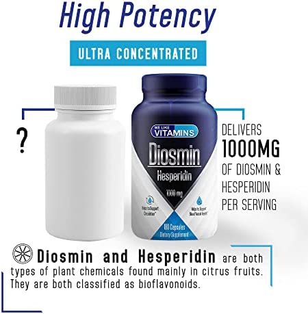 Diosmin Hesperidin 1000mg Per Serving – 180 Capsules – 90 Day Supply - Diosmin and Hesperidin Supplement – Helps to Support Healthy Circulation, Veins, Capillaries, and Lymphatic Drainage